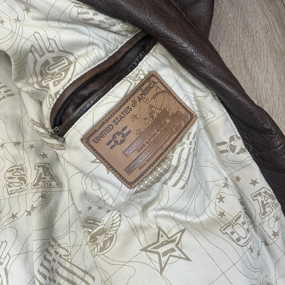 VTG Sonoma Distressed Genuine Leather Heavy Jacket Men L USA Flag